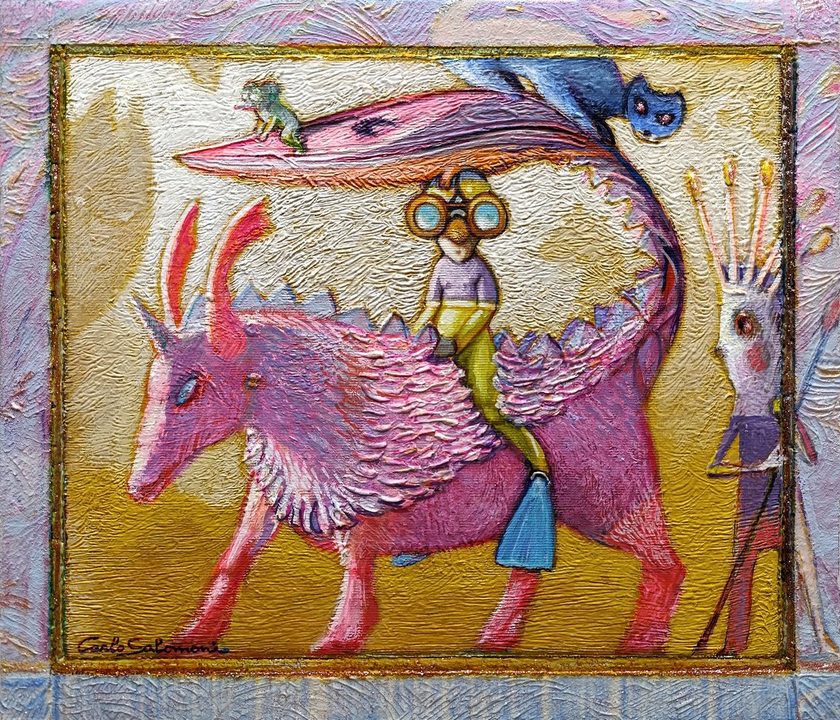 Surrealistic Portrait Painting By Carlo Salomoni, 14 X 12, The Leader And His Assistants, Original Artwork