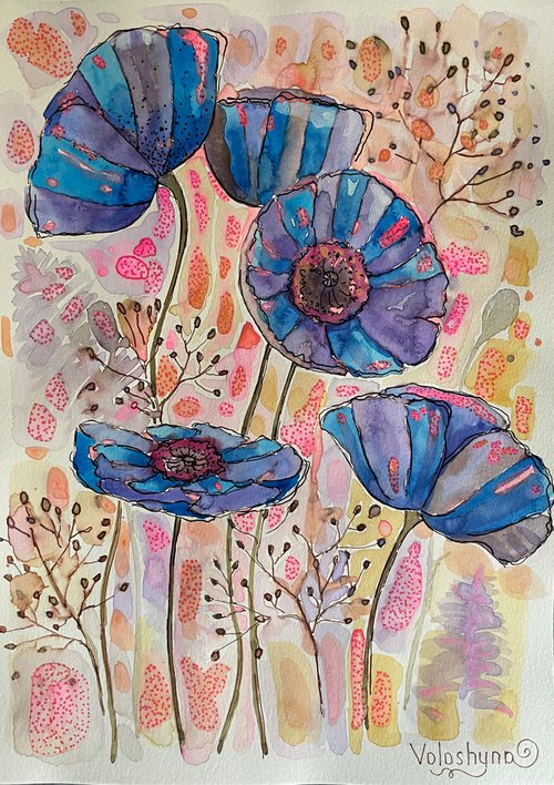 Colourful poppies by Mary Voloshyna