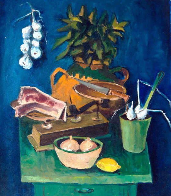 Still Life on green table - My Early stage in painting 3329 (around 1983)
