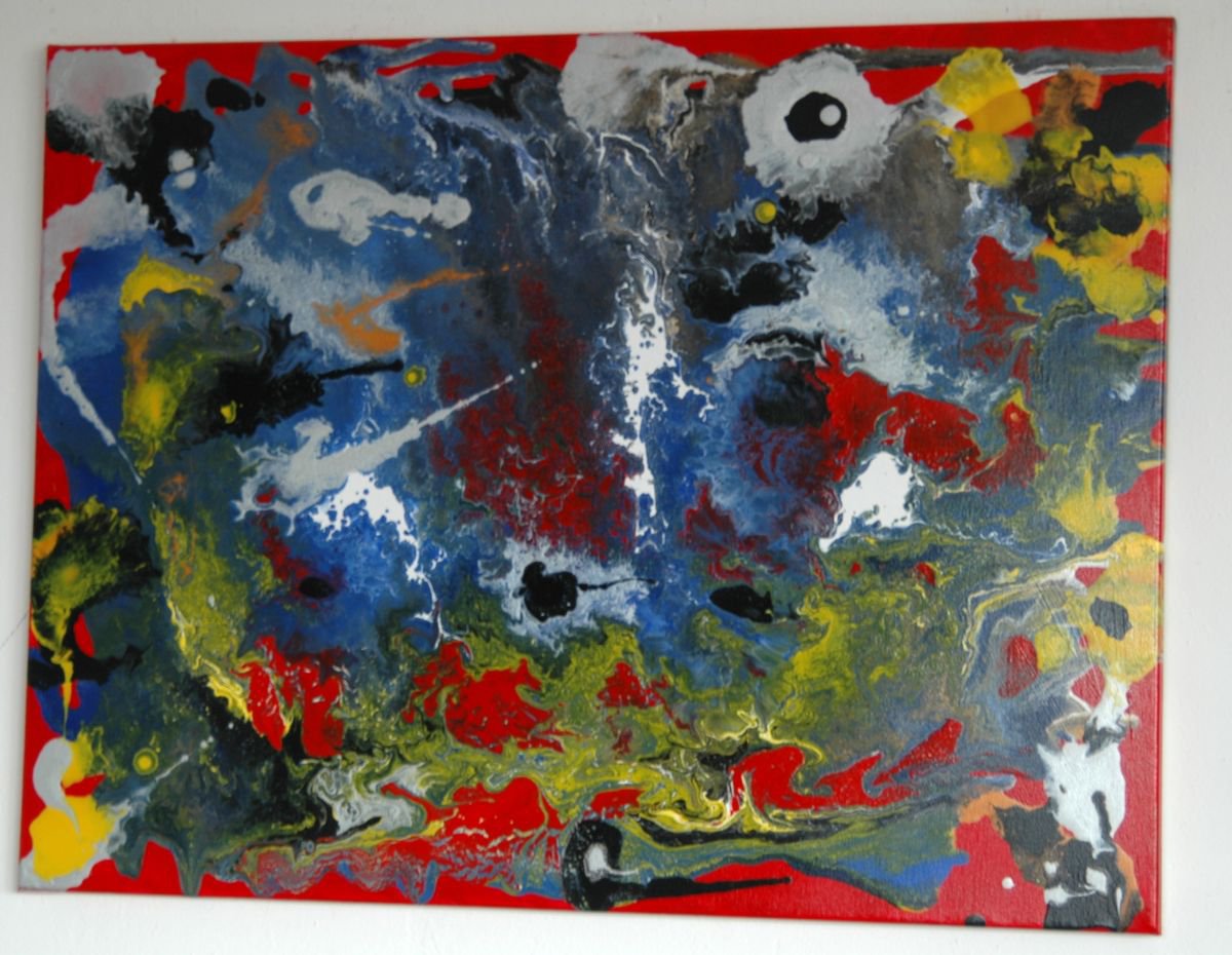 Abstract Acrylic Painting By Cb., 31 X 24, Cosmos 2, Original Artwork