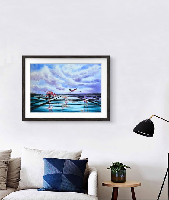 Flamingo Birds Sunset