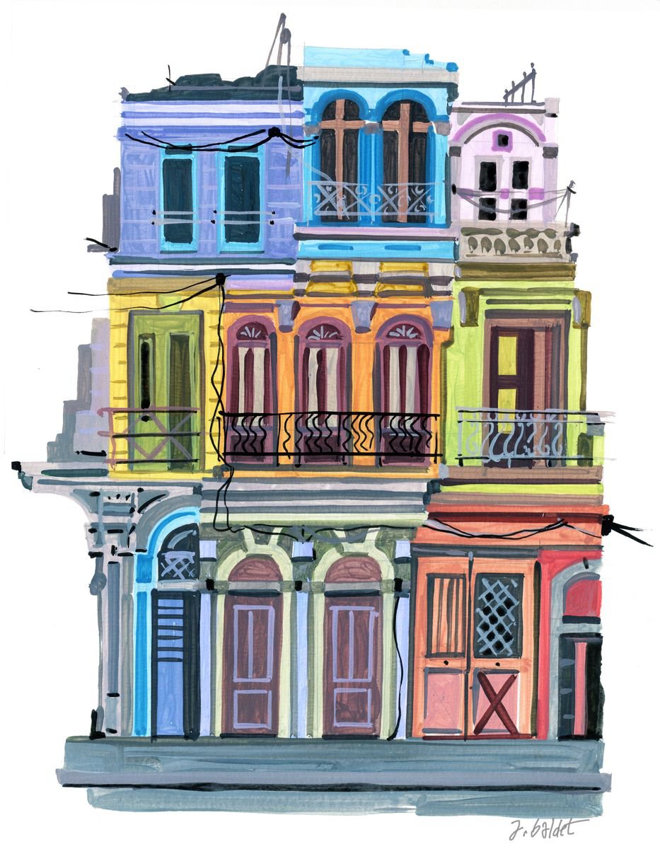 Urban And Pop Acrylic Painting , Cuba-Habana_Vieja-03 By Andre Baldet, 11 X 14, Artwork For Sale On Artfinder