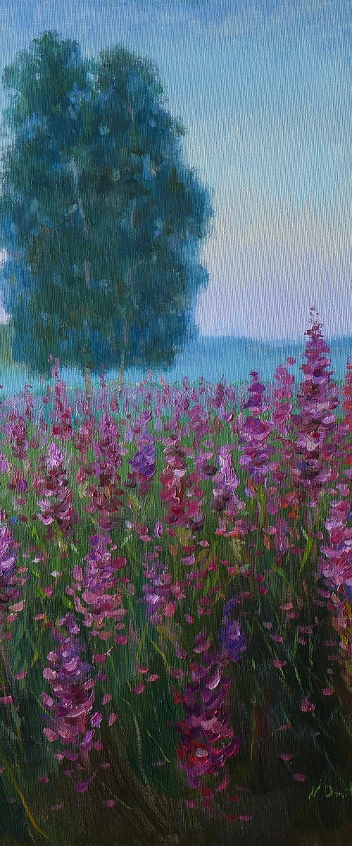 The Morning Over The Fireweed Field - summer landscape painting by Nikolay Dmitriev