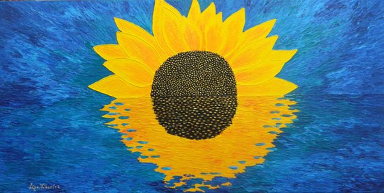 Morning Embrace - large abstract sunflower sunrise seascape painting; home, office decor