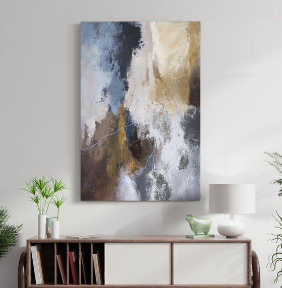 "Glory 2" Navy gray silver acrylic art