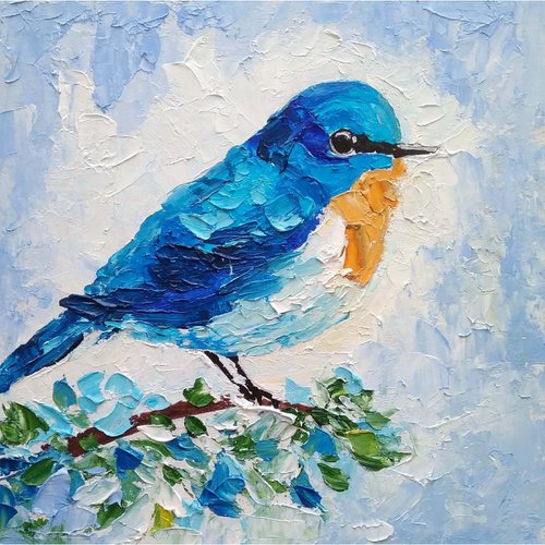 Blue Bird Painting Bird Artwork Miniature Wall Art by Yulia Berseneva