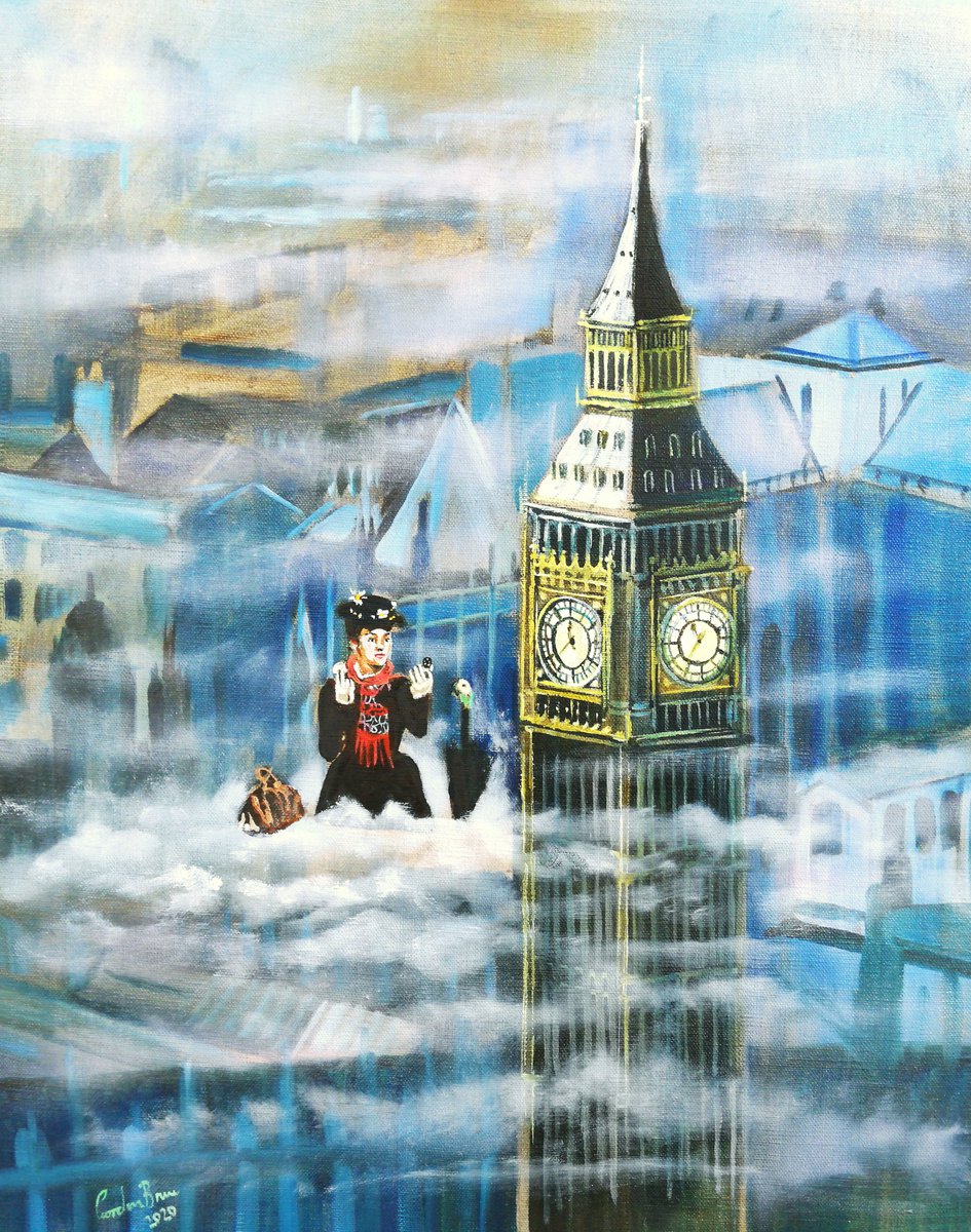 Mary Poppins in the clouds by Gordon Bruce