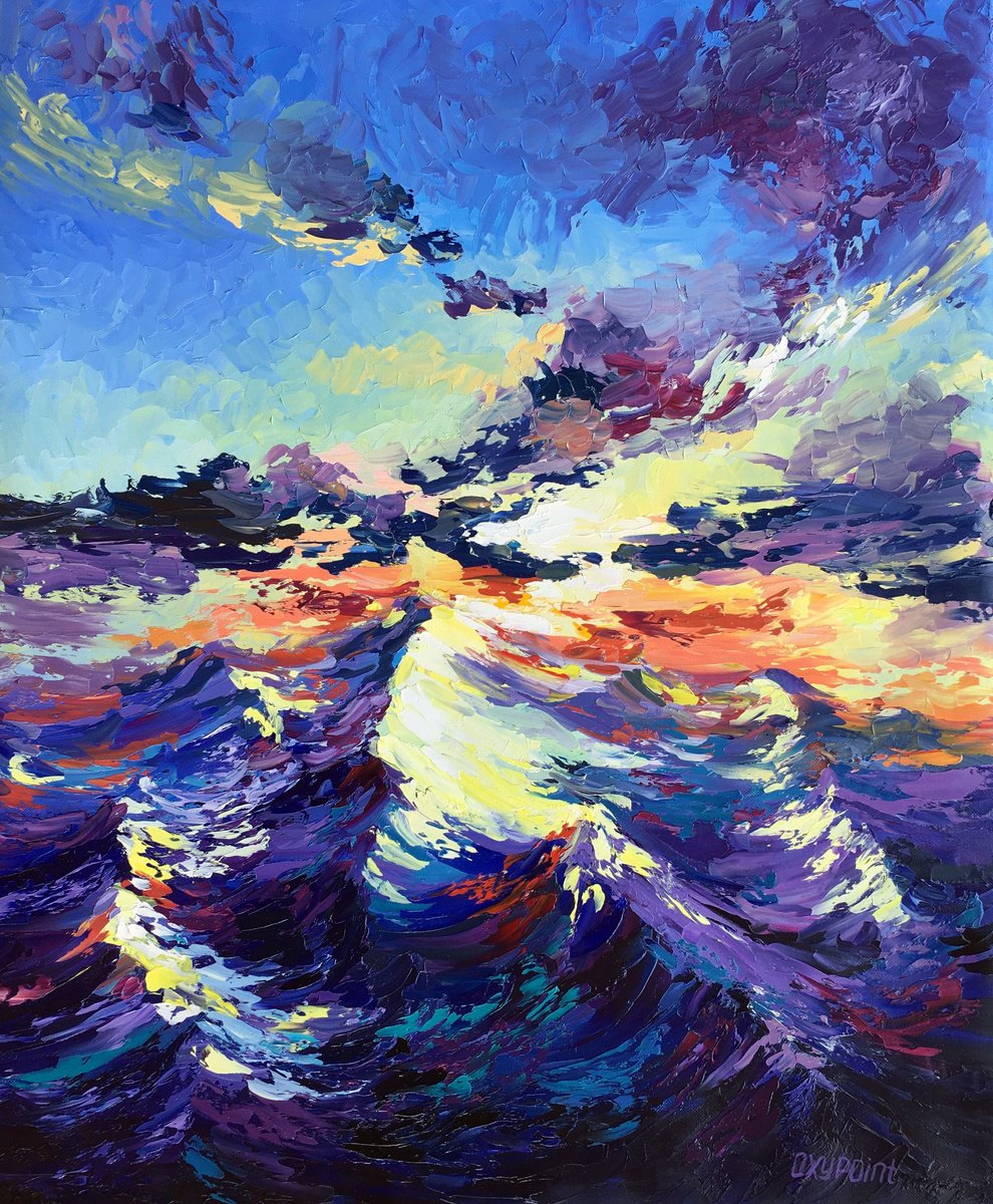 Expressive Landscape Oil Painting By Oxypoint, 20 X 24", "The Sun Is Setting", Original Artwork
