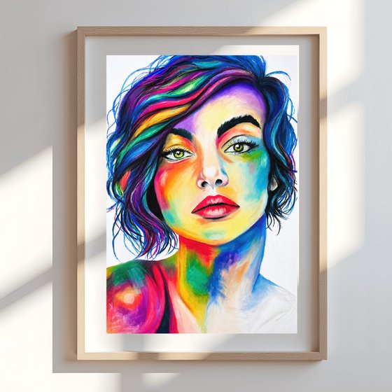 Electric Muse - Oil Pastel Women Portrait
