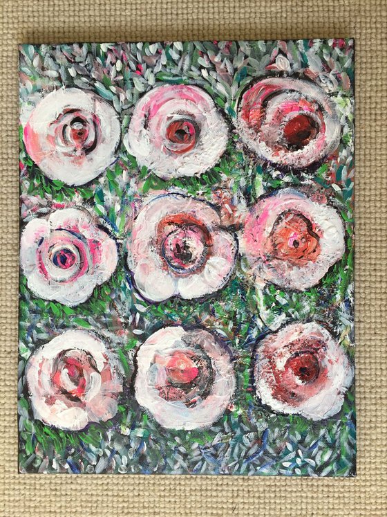 Roses in Line Floral Artwork For Sale Original Flower Painting On Canvas Ready to Hang Gift Ideas Acrylic Paintings Buy Art Now Free Delivery 35x45cm
