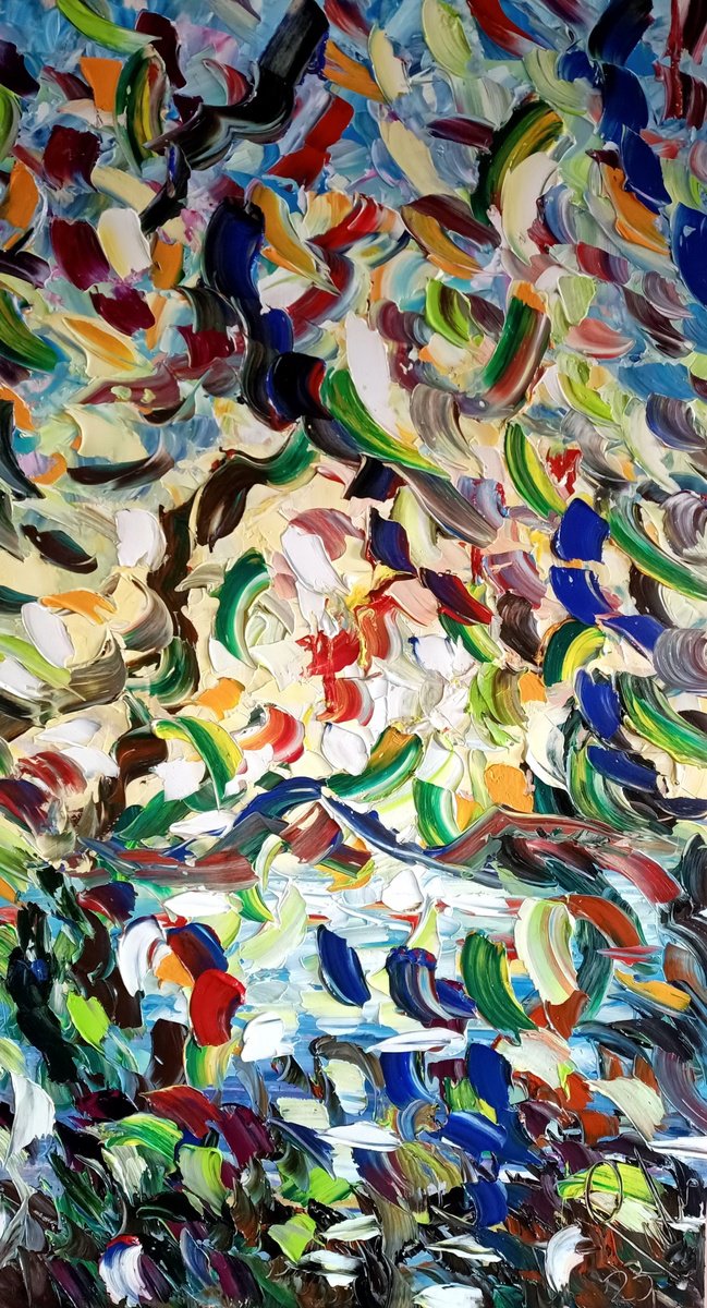 Impressionistic Landscape Acrylic Painting By Antonino Puliafico, 31 X 56, Baruffa Di Vento, Original Artwork