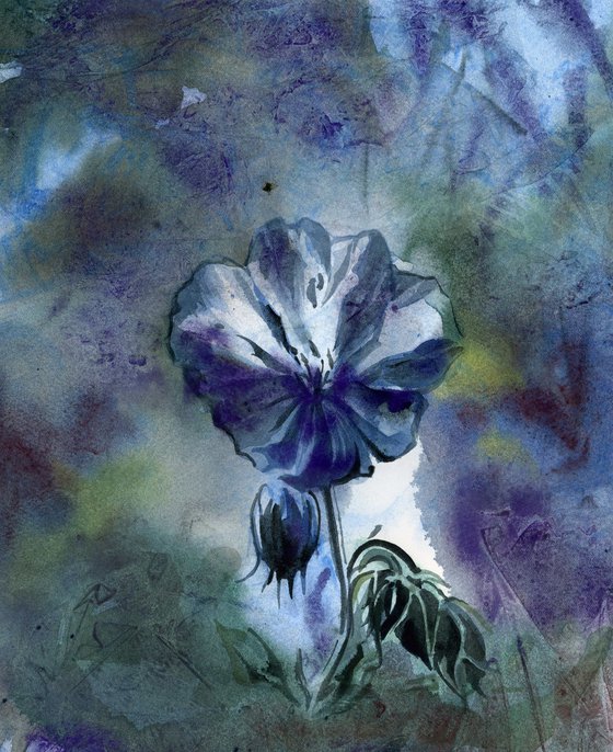 blue geranium watercolor floral