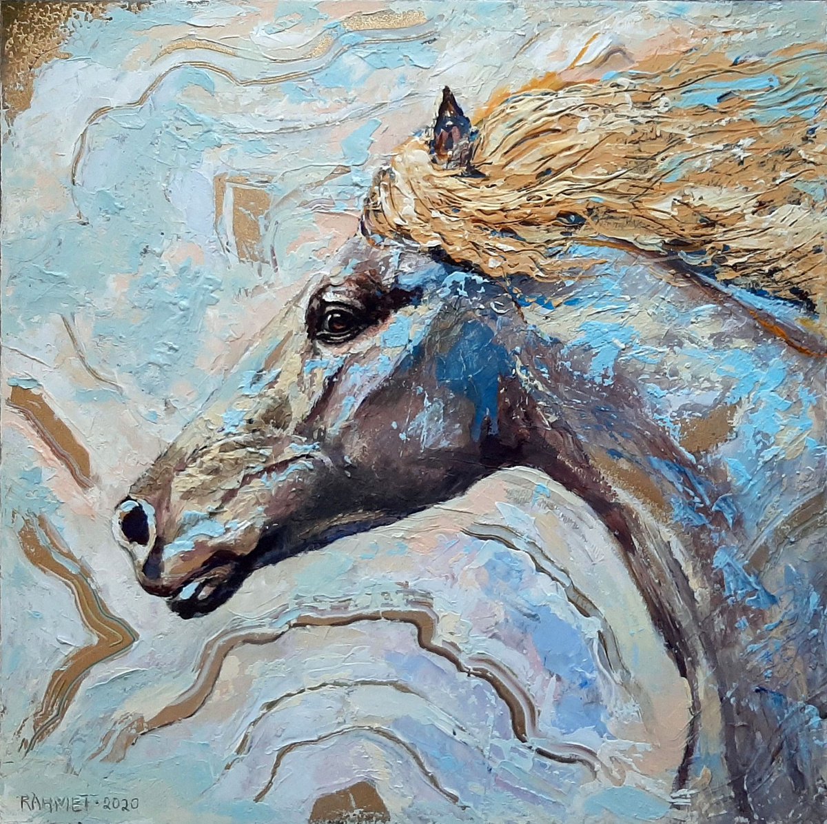 Impressionistic Animal Acrylic Painting By Rakhmet Redzhepov, 24 X 24", " Portrait ", Original Artwork