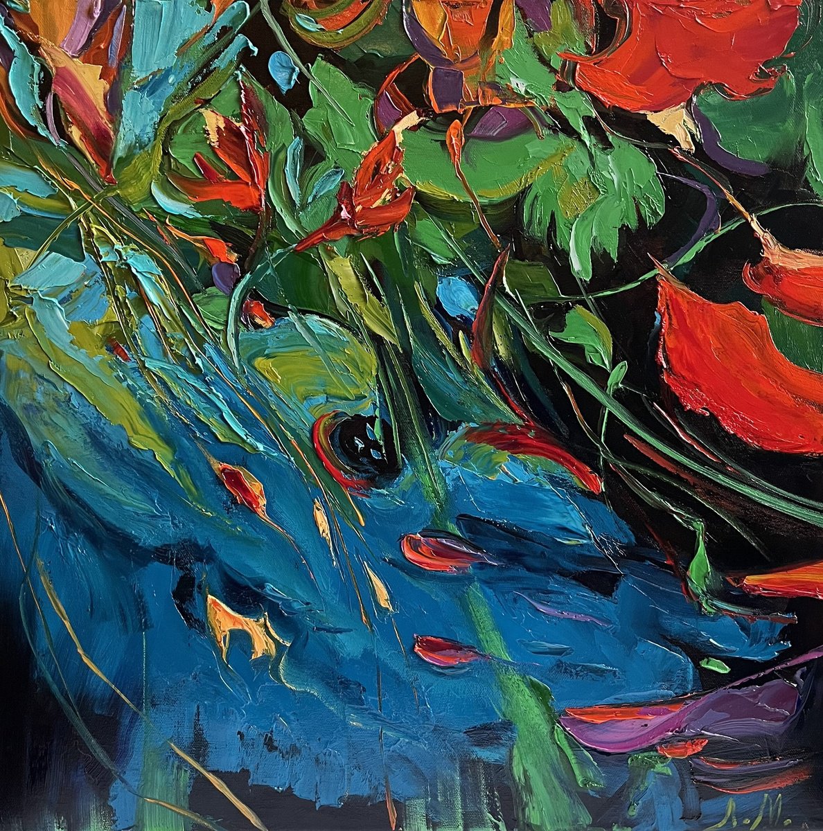 Expressive Abstract Oil Painting By Elena Mashajeva-Agraphiotis, 20 X 20, Colorful Rhythms, Original Artwork