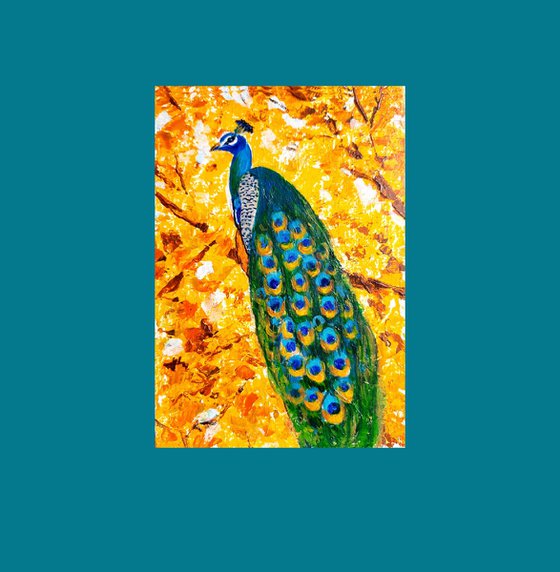 Peacock on the Autumn tree