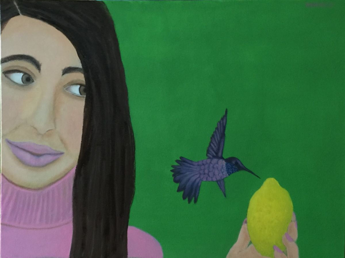 Impressionistic Portrait Oil Painting By Leslie Dannenberg, 24 X 18", Unexpected Visitor, Original Artwork