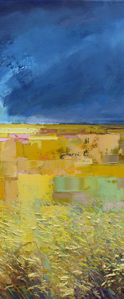'Blue Horizon Line' Landscape, Blue Sky, field, Summer Impressionist Study by Simon Jones