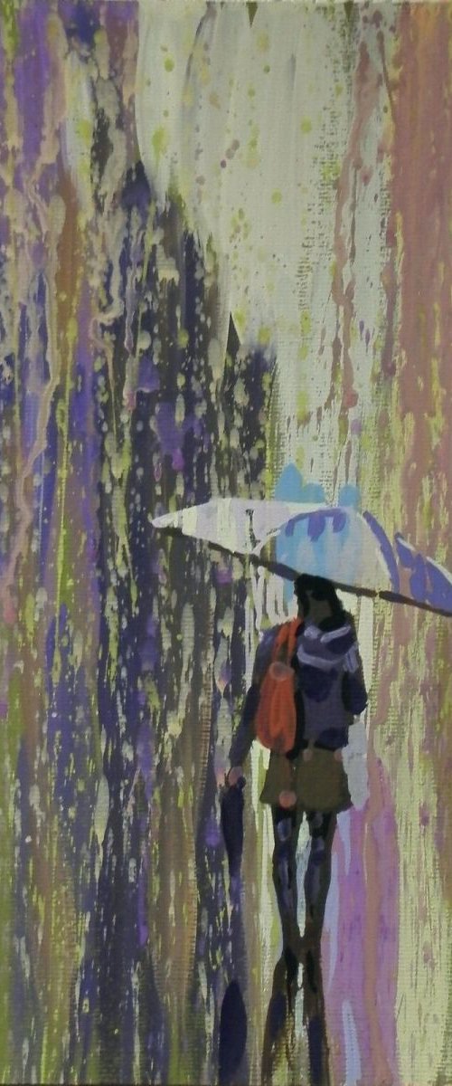 The girl under an umbrella II. original painting 19.5x29 cm, 2015 by Sergey  Kachin