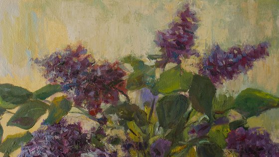 The Bouquet Of Lilacs Near the Light Window - floral still life, oil painting