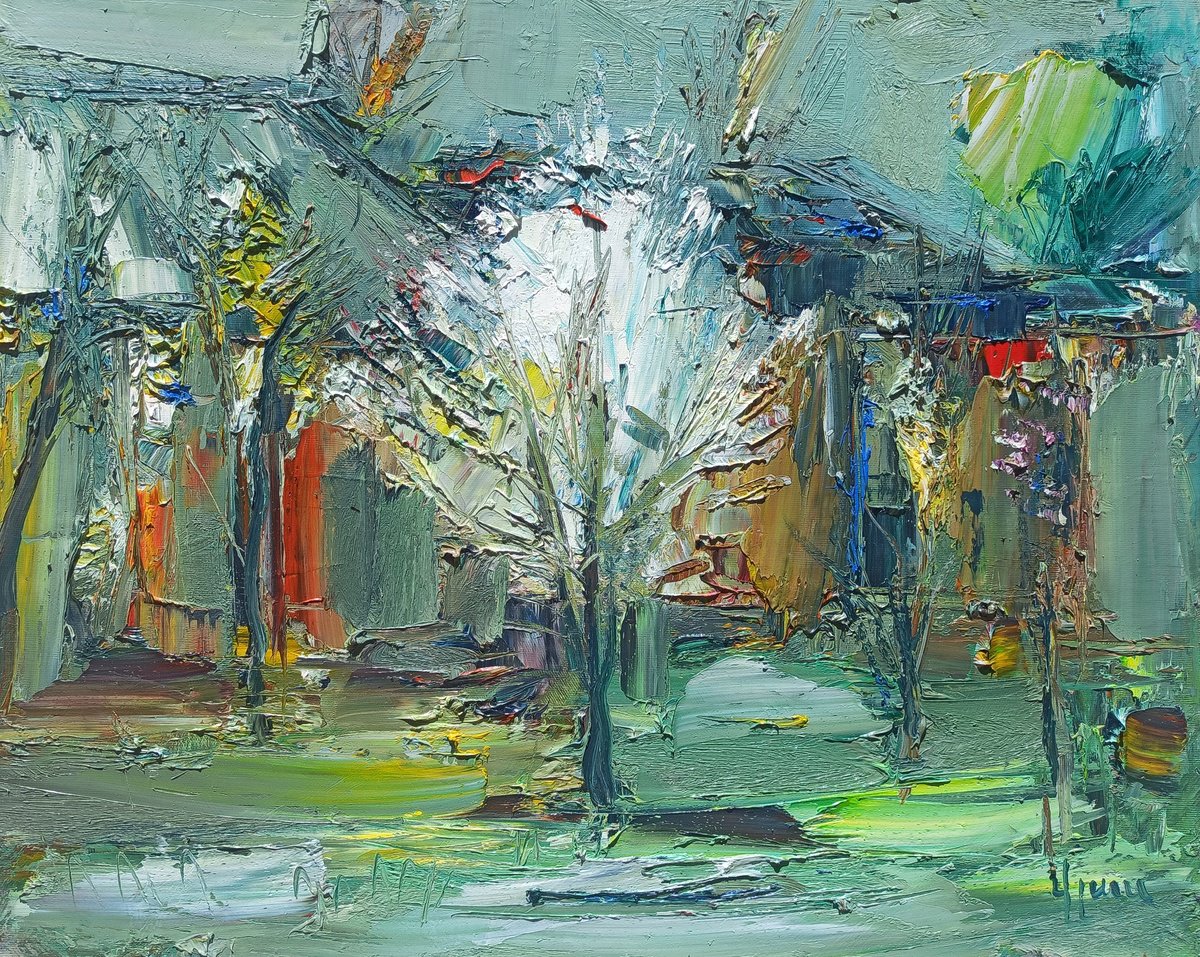 Impressionistic Landscape Oil Painting By Vlas Ayvazyan, 24 X 20", Abstract Spring Awakening, Original Artwork