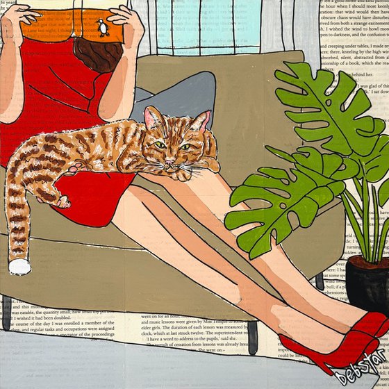 Cat Capers Lounging 2 30cm x 30cm