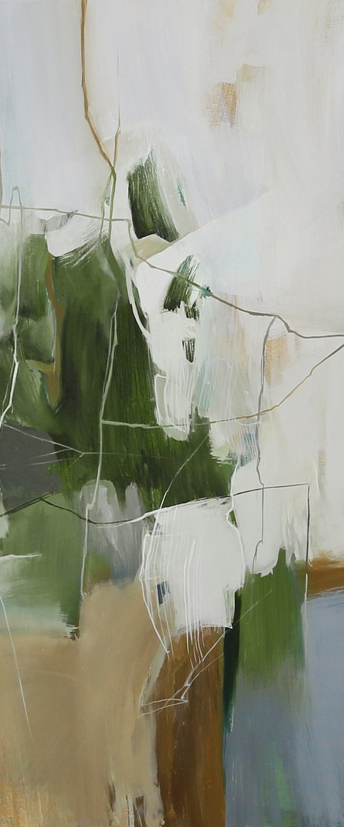 "Green Melody 4" Green beige abstract art by Nina Smykalova