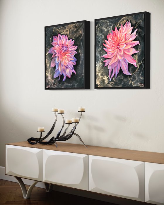 Shining Dahlias Diptych