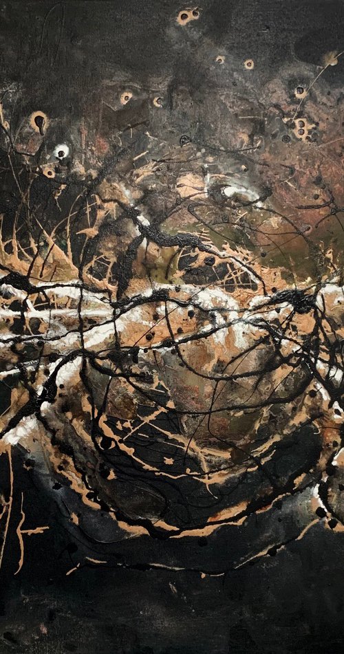 Space Odyssey Abstract 1 Ethereal Black and Gold Large by Carol Wood