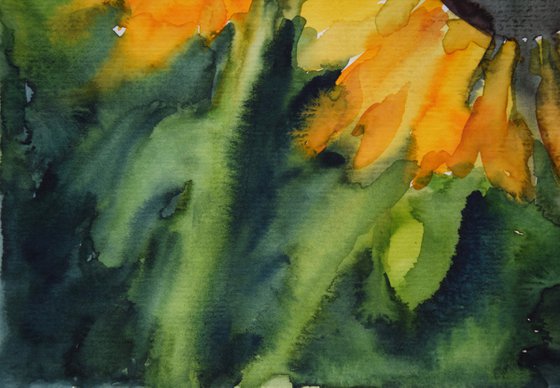 Sunflowers painting, Yellow Flowers Original Watercolor Painting, Thanksgiving Gift