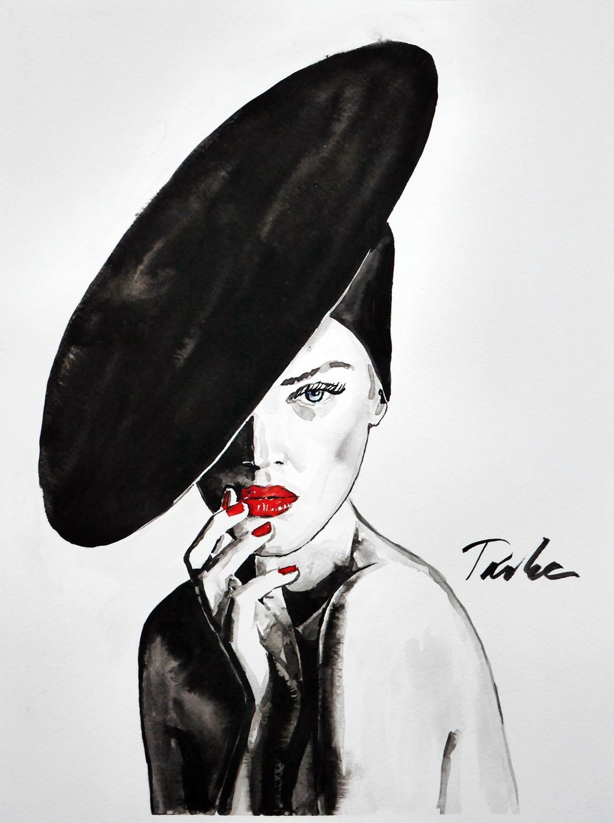 Urban And Pop Portrait Ink Drawing By Tashe, 12 X 16", Fashion Model, Original Artwork