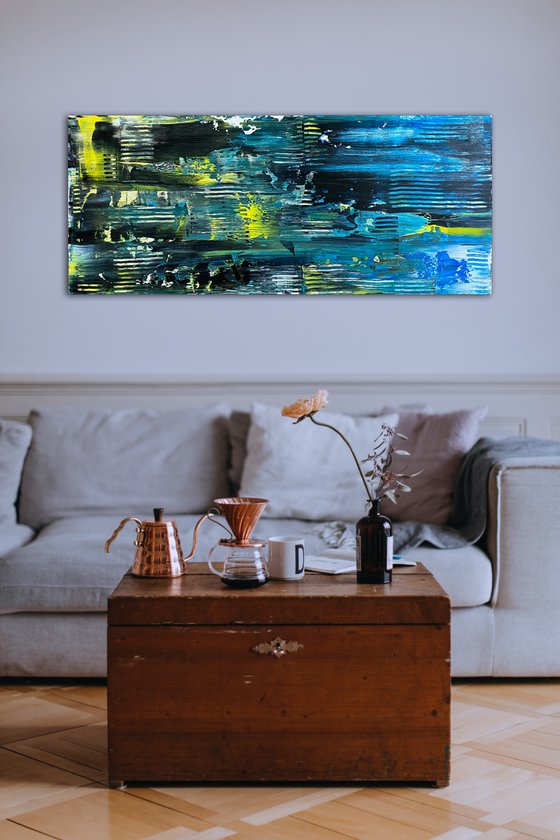 "That Will Leave A Mark" - FREE USA SHIPPING - Original PMS Abstract Acrylic Painting On Reclaimed Wood - 48" x 20"