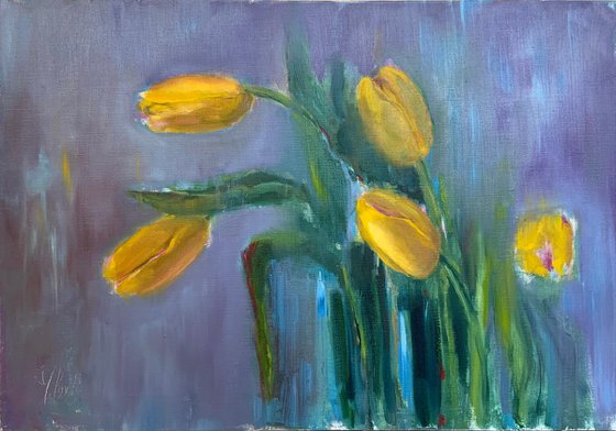 Five Yellow Tulips
