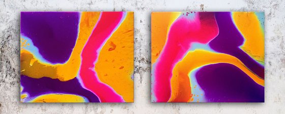 "Flow With Me Series" - Original Diptych, Abstract PMS Fluid Acrylic Paintings Series - 40" x 16"