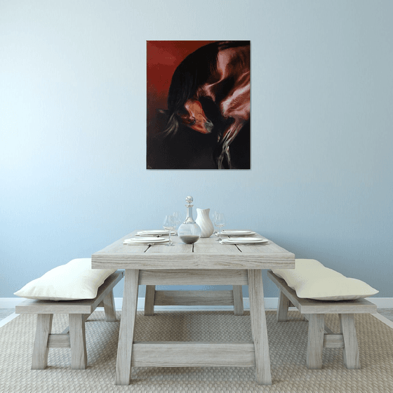 Lusitano stallion in red