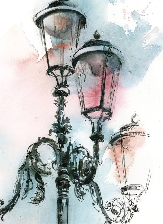 Venice Lanterns - Architecture Sketch Mixed Media