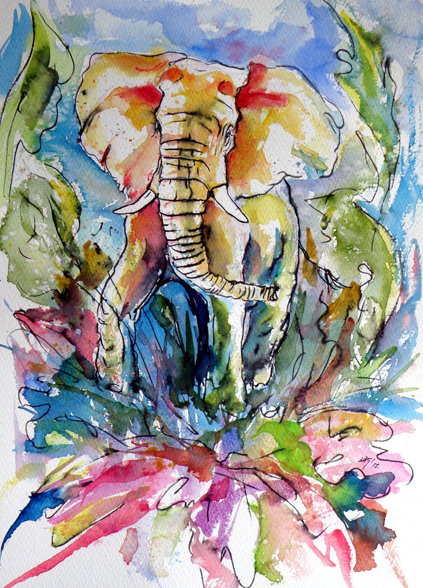 African elephant playing /38 x 28 cm/ by Kovcs Anna Brigitta