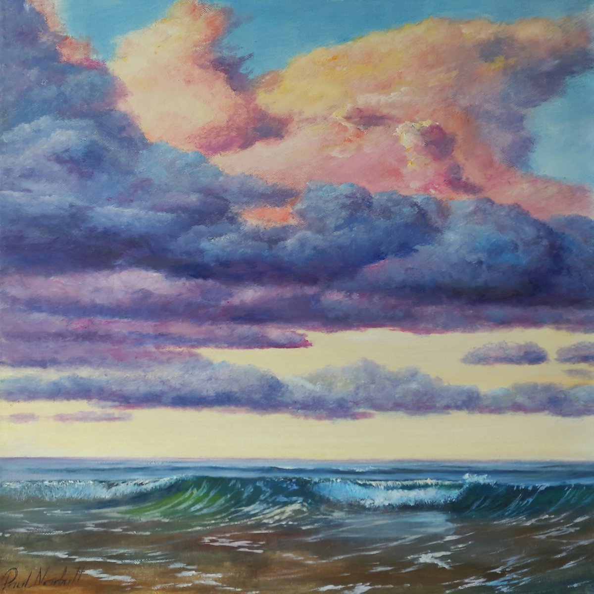 Photorealistic Landscape Oil Painting By Paul Narbutt, 20 X 20", Ocean Blues, Original Artwork