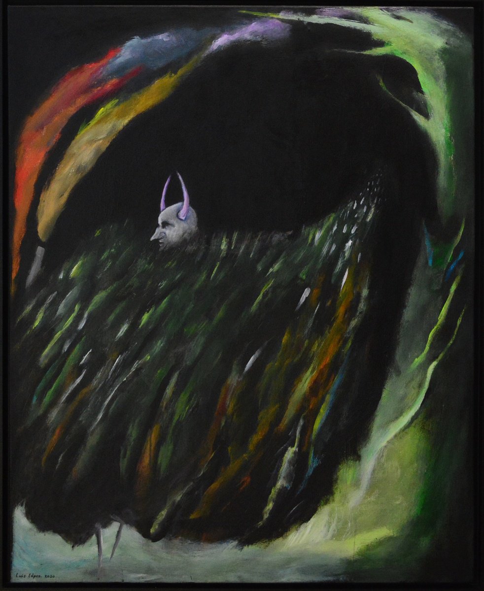 Surrealistic Portrait Acrylic Painting By Luis Lopez, 41 X 33", Minotaur, Original Artwork