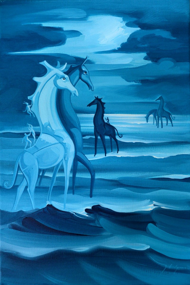 Surrealistic Abstract Acrylic Painting By Grama Gabriel, 16 X 24, Mythoplasies 9, Original Artwork