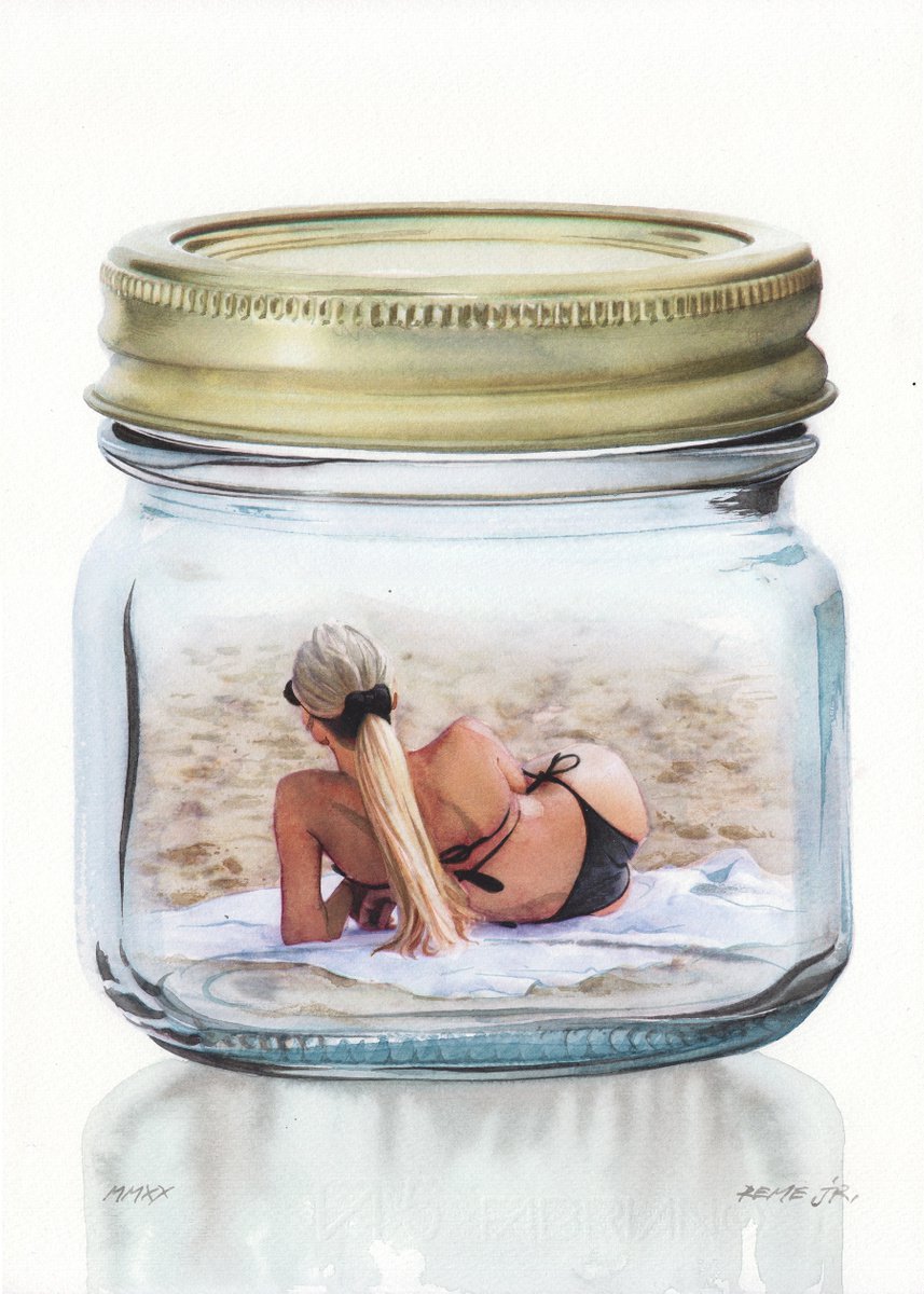 Girl on the beach in Jar XVII by REME Jr.