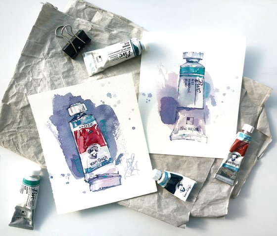 "Horizon blue. A tube of watercolour #2" series "Portraits of Things"