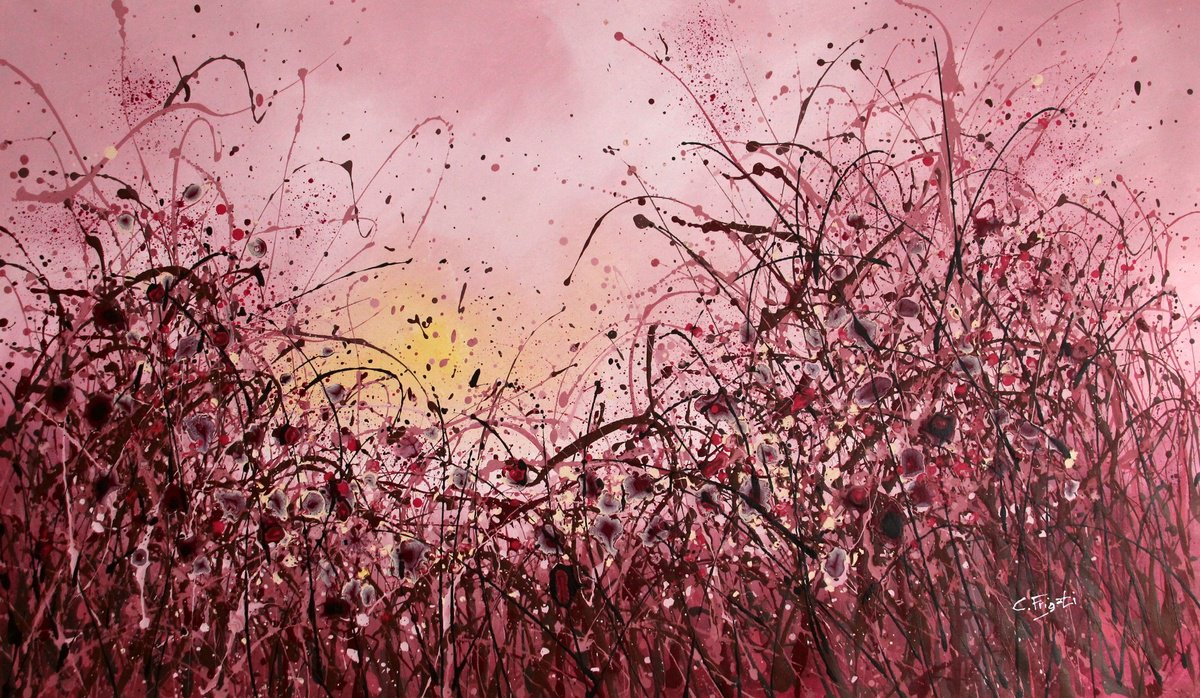 Expressive Botanical Acrylic Painting By Cecilia Frigati, 43 X 26, Never-Ending Delights #4, Original Artwork