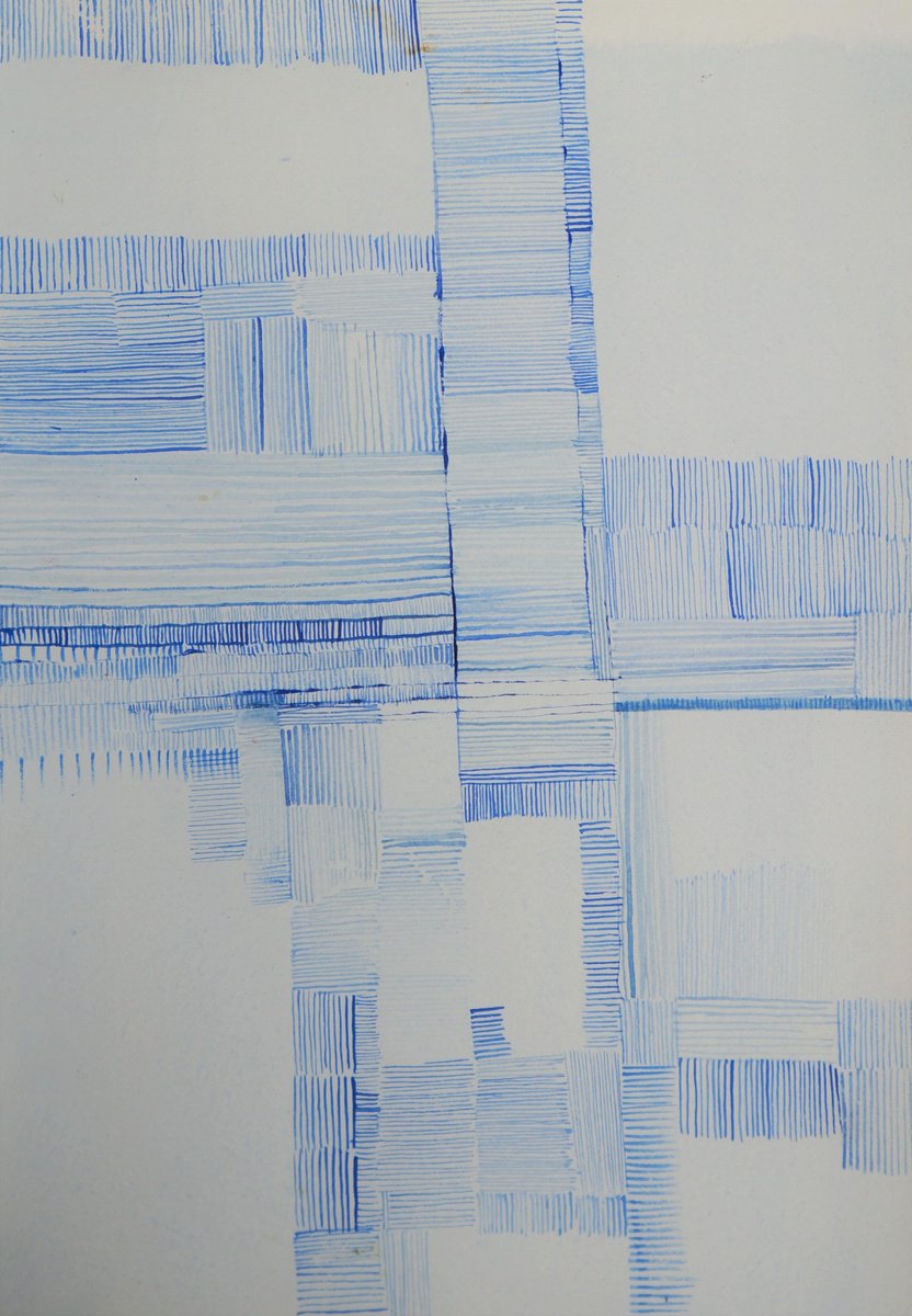 Geometric Abstract Watercolour By Anna Jannack, 7 X 10, Blue Lines I, Original Artwork