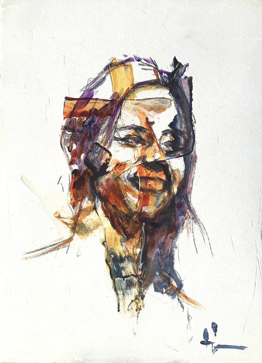 Expressive Portrait Acrylic Painting By Dominique Deve, 12 X 16, Pernelle, Original Artwork