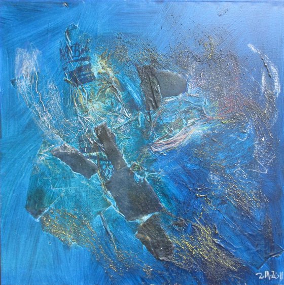 big blue mixedmedia oil on canvas