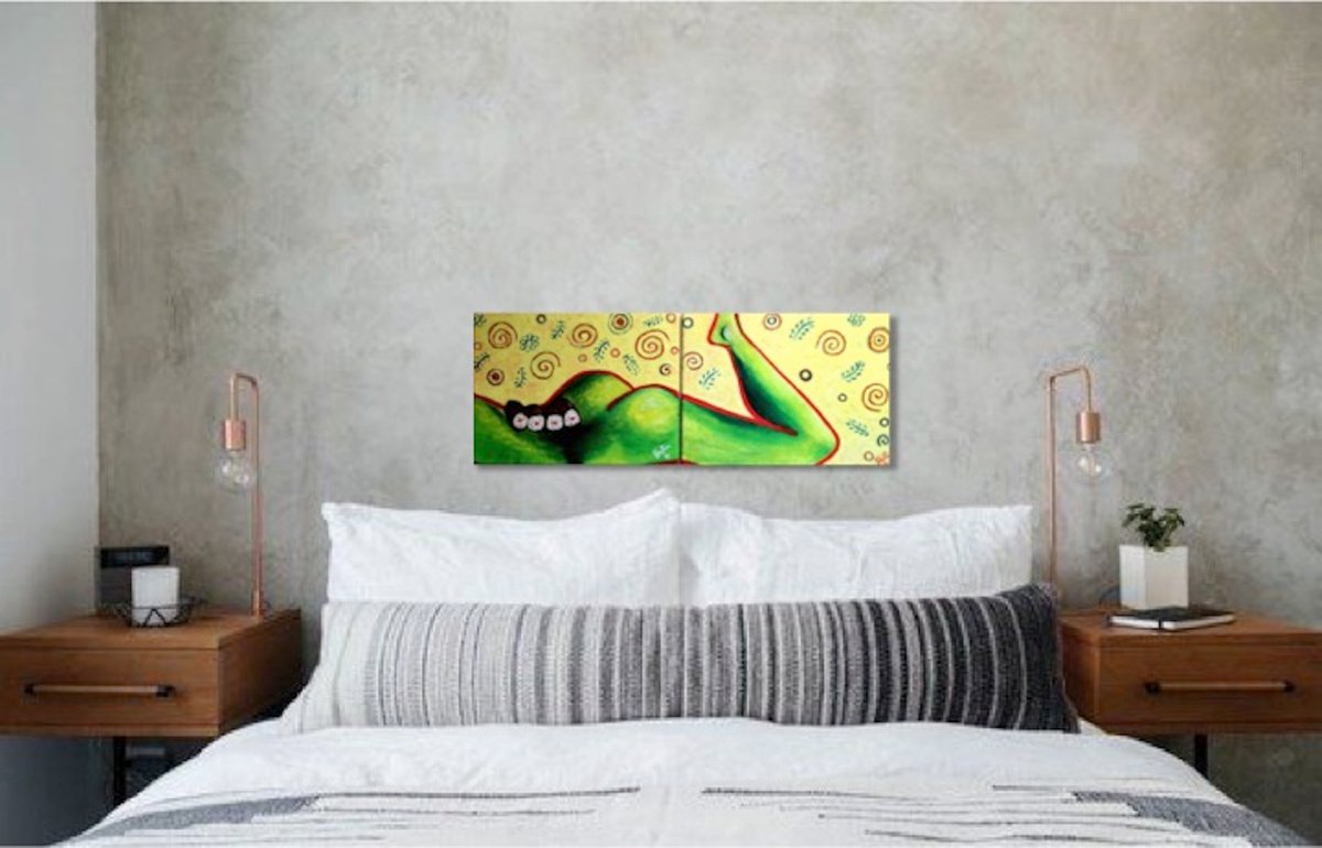 Sushi original diptych acrylic painting by Elena Parau, 30x80x2 cm (2015) by Elena Parau