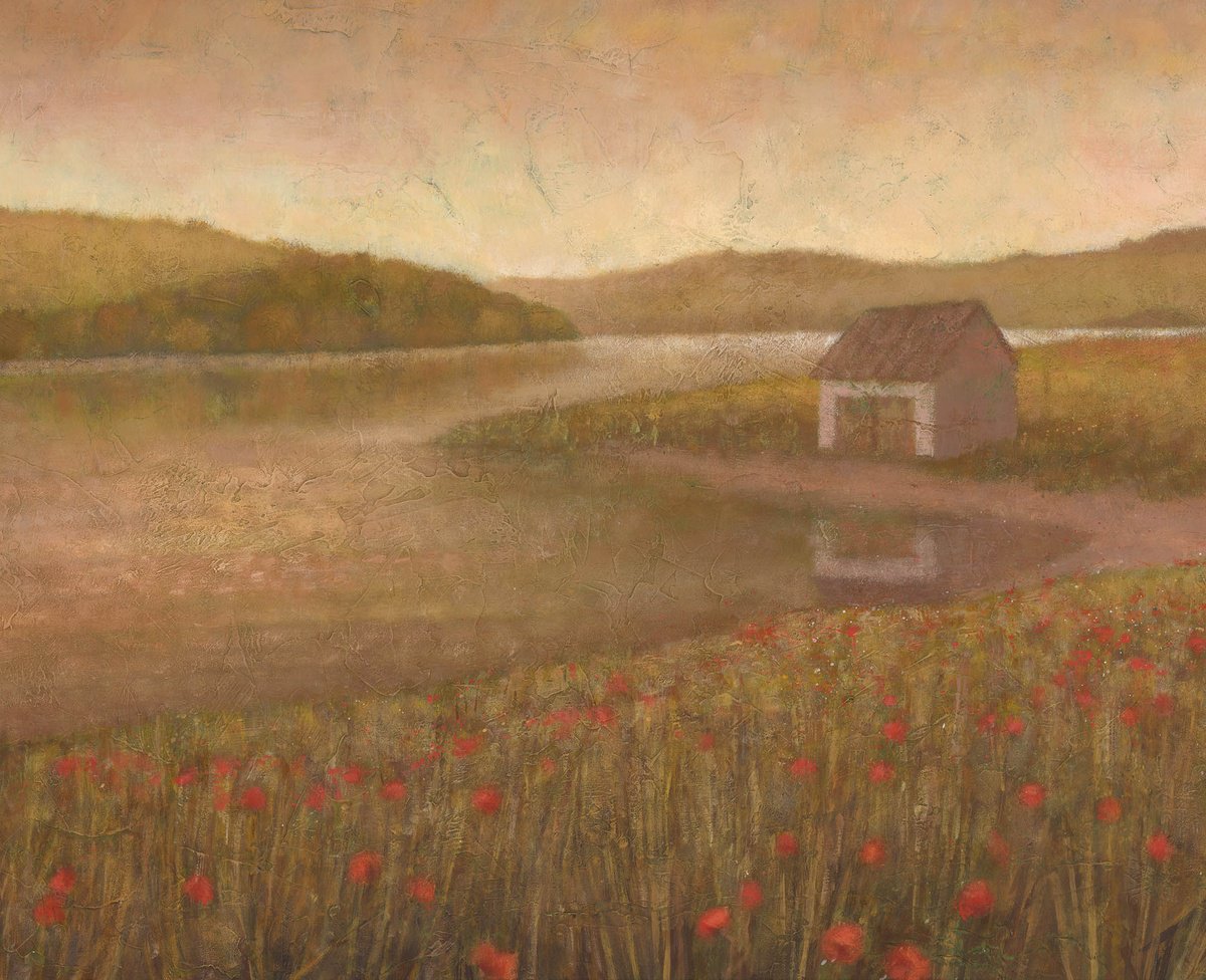 Impressionistic Landscape Acrylic Painting By Steve Mitchell, 21 X 19", Golden Meadows 2, Original Artwork