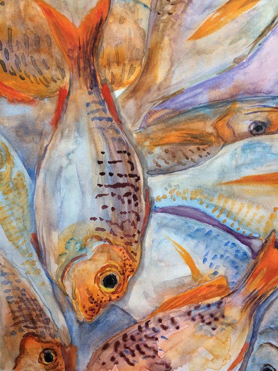 Fishes watercolor painting - Animal wall art - Gift idea for him