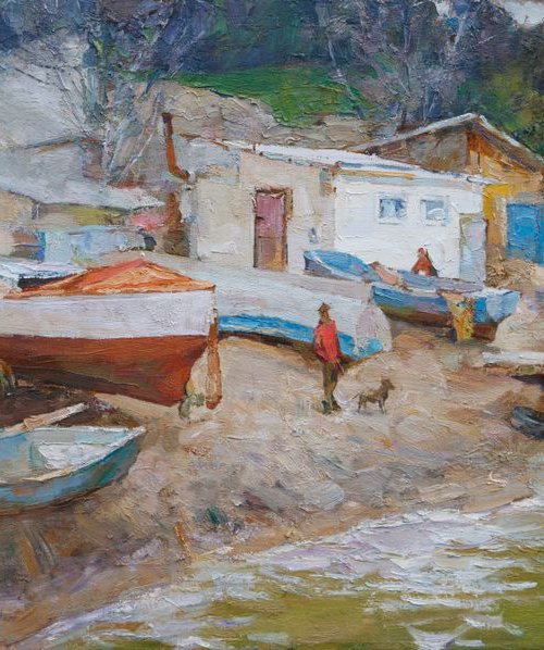 On the boat station |50х100 cm| by Aleksandr Korol