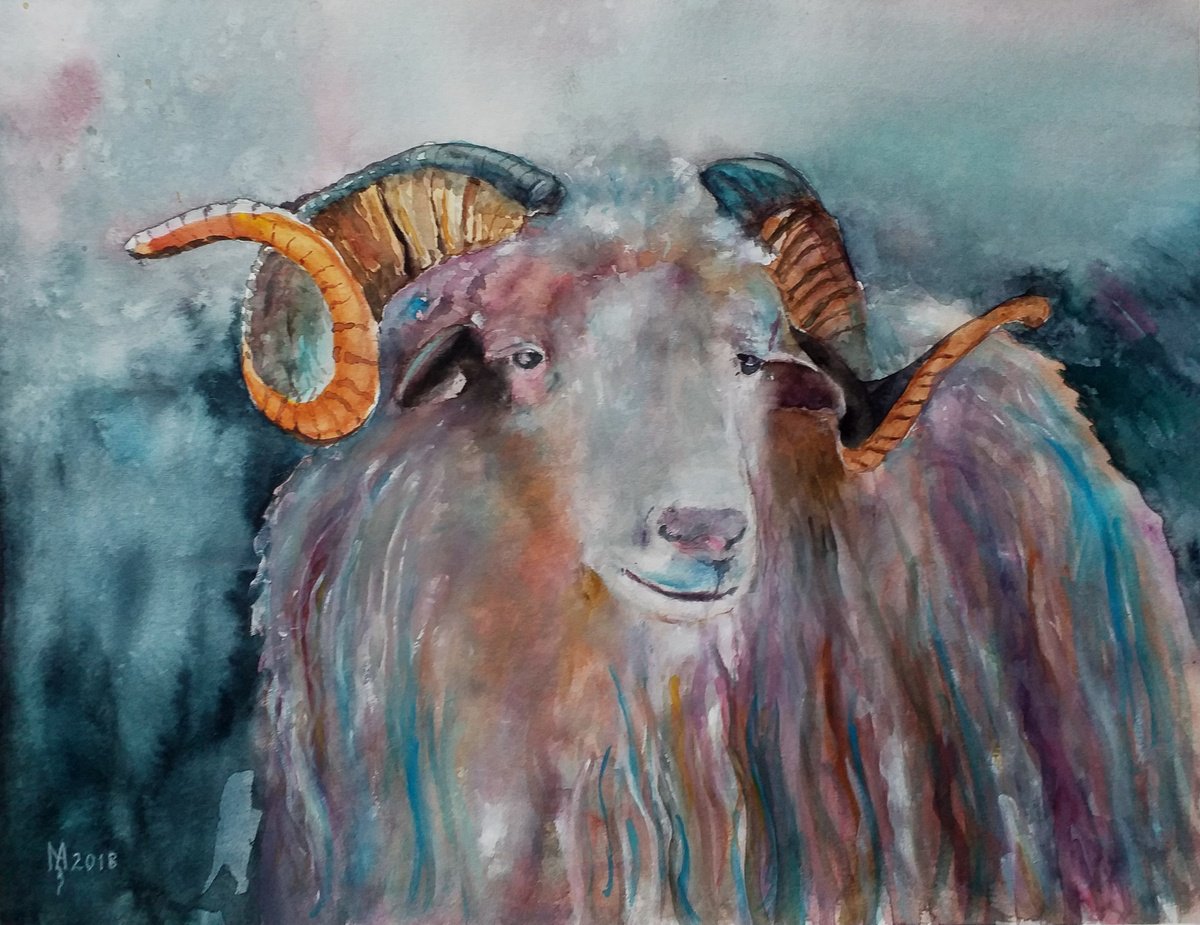 Impressionistic Animal Watercolour By Zoran Mihajlovic Muza, 17 X 13", The Leader Of The Herd, Original Artwork